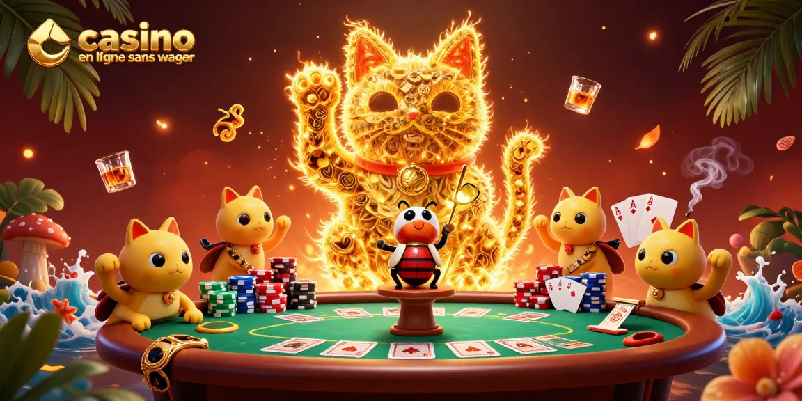 Découvrez les jeux sur un casino en ligne sans wager, illustré par un chat porte-bonheur animé.