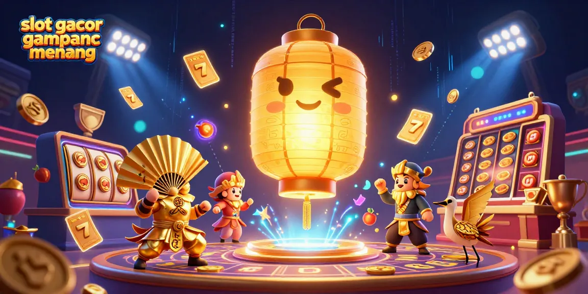 Experience slot gacor gampang menang with a vibrant casino scene full of winning symbols and animated characters.