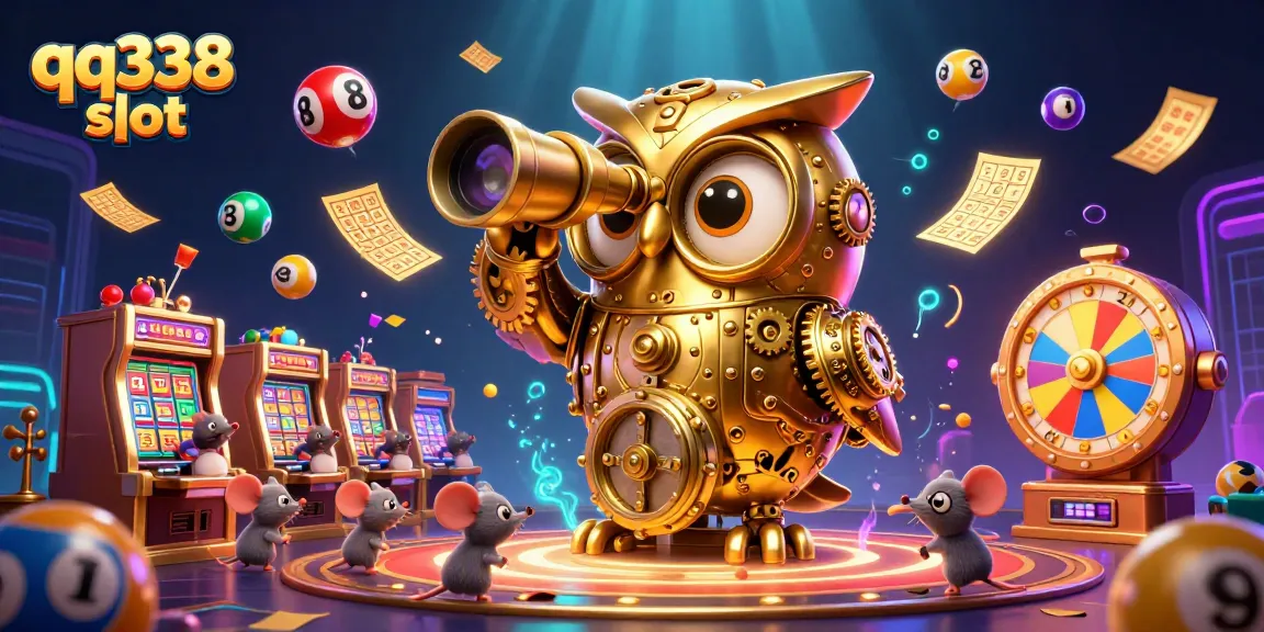 Engage with qq338 slot through immersive gameplay featuring a golden owl scanning a vibrant casino environment.