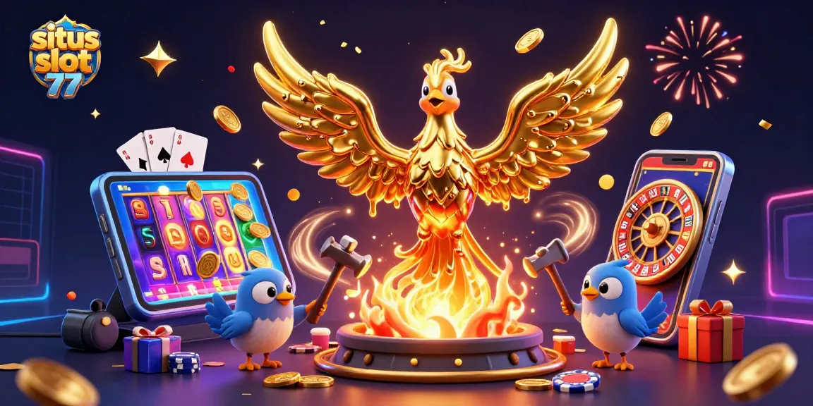 Experience the excitement of situs slot 77 with vibrant casino elements and golden themes.