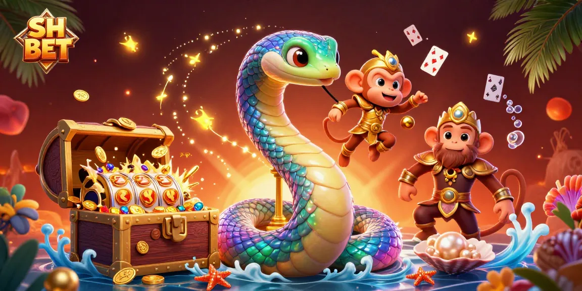 Bet big and shine with SH BET featuring a rainbow serpent and vibrant gold treasures in a vivid casino world.