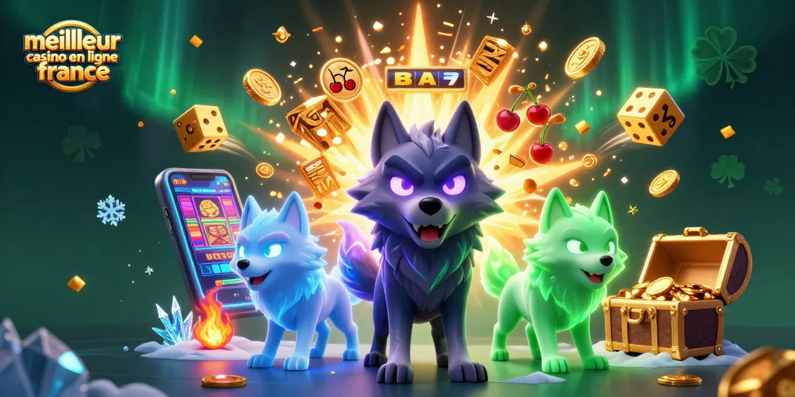 Jouer au meilleur casino en ligne France avec une illustration dynamique de notre leader loup et machines à sous animées.