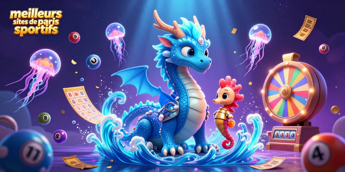 Découvrez les meilleurs sites de paris sportifs avec un dragon en eau et un chevalier hippocampe au milieu d'une scène dynamique.