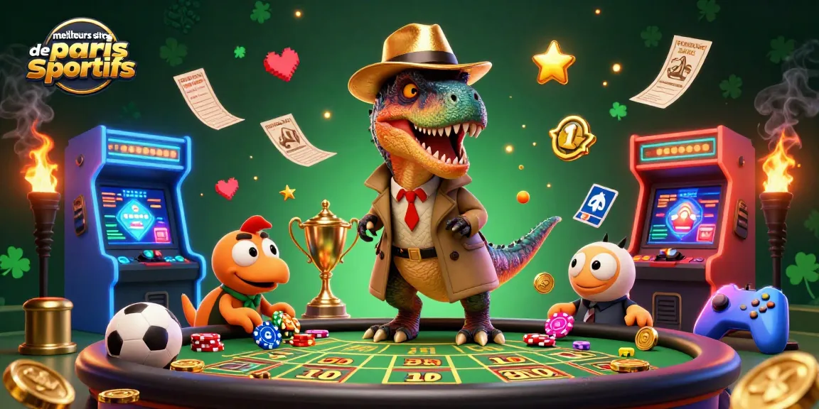 Expérimentez les meilleurs sites de paris sportifs avec un velociraptor et un stegosaurus dans une scène dynamique de casino.