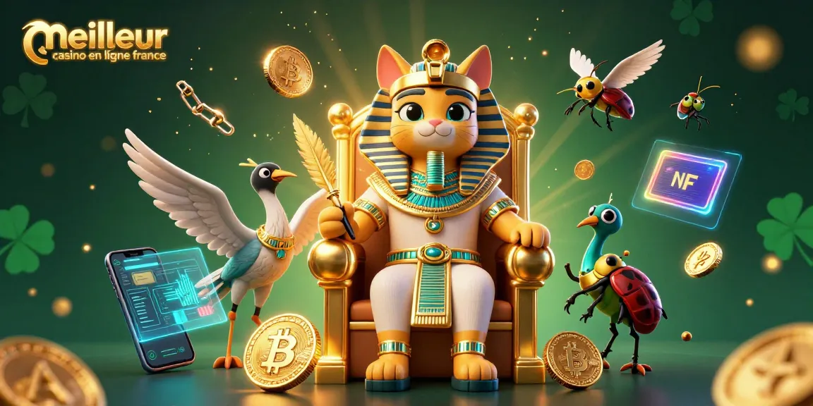 Les meilleurs casinos en ligne en France avec un pharaon égyptien et des éléments de crypto-monnaie.