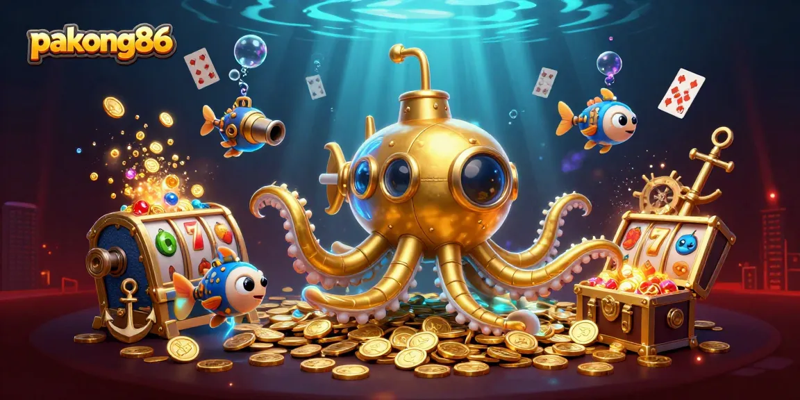 Engage with pakong86 in an energetic underwater casino theme featuring a golden kraken and rich game elements.