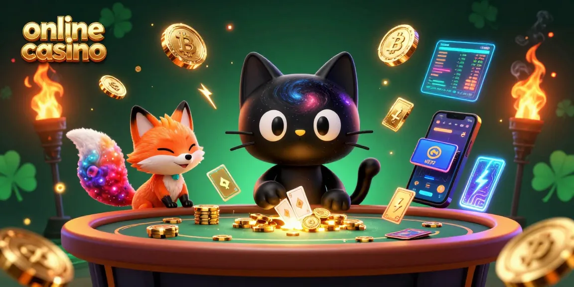 Engage in an online casino adventure with our cosmic cat and nebula fox illustration.