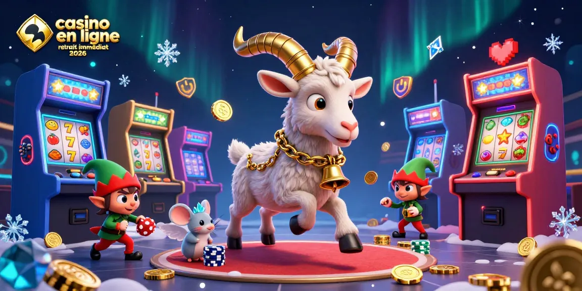 Casino en ligne retrait immédiat 2026 : Illustration d'un Krampus festif dirigeant un casino pendant les fêtes, avec des personnages animés et des machines à sous