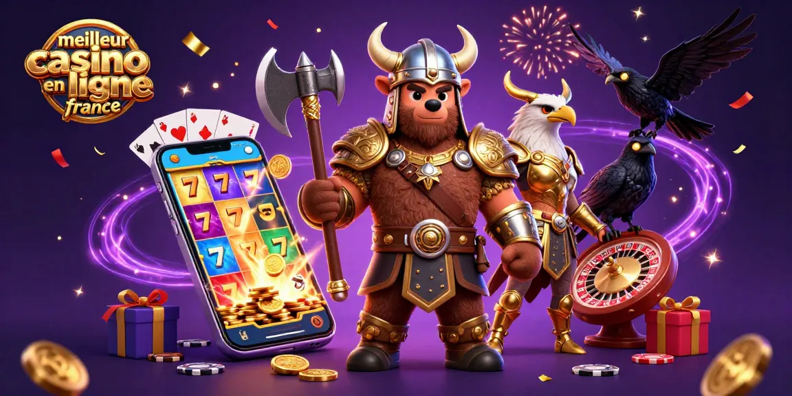 Jouez au meilleur casino en ligne en France avec un ours berserker viking et une aigle valkyrie dans un décor riche.