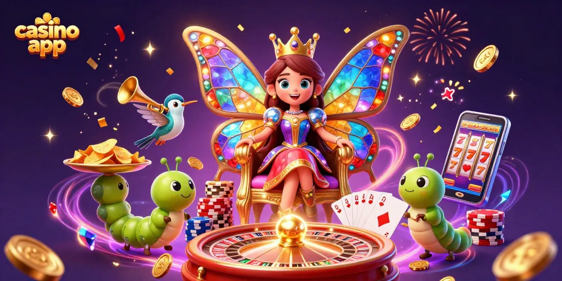 Application de casino immersive avec une reine papillon et des serviteurs, jouez aux machines à sous!