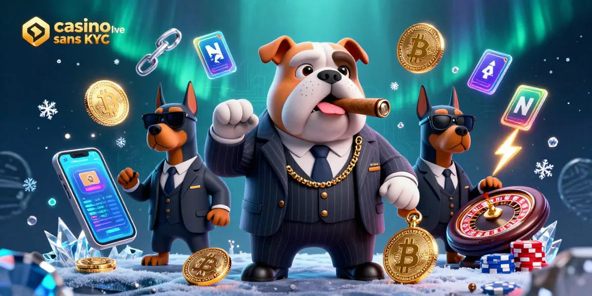 Casino live sans KYC : profitez d'une ambiance de jeu effrénée avec un chien mafieux et des éléments lumineux.